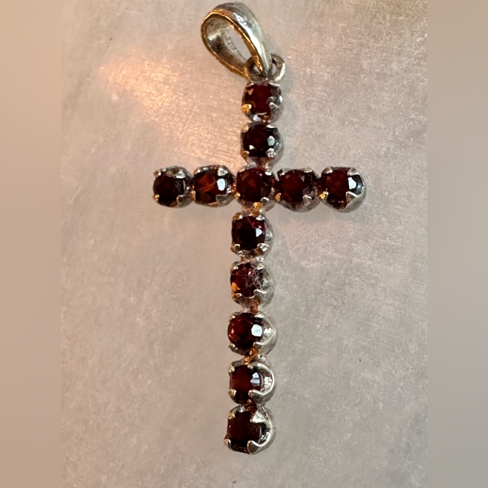 Garnet and Sterling Silver Cross Pendant